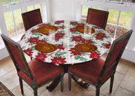 🎄 deluxe elastic edged flannel backed vinyl fitted table cover - christmas flower pattern - large round - fits tables 45-56 inches diameter logo