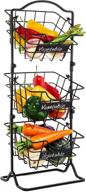 🍎 befano 3 tier metal stackable wire fruit basket - stylish and functional kitchen organizer with chalk label for countertop storage, antique black logo