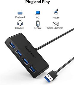 img 2 attached to 💻 ORICO 4-Port USB 3.0 Hub with Power Supply Port - Black (Ultra-Slim, Laptop/iMac/Surface Pro/XPS Compatible)