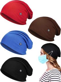 img 4 attached to 🧢 SATINIOR 4 Pieces Slouchy Beanie Caps with Buttons: Stylish Bouffant Cap Elastic Sleeping Hats Button Headwrap for Fashionable Comfort