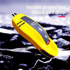 img 1 attached to Vibrant Yellow Stripes Key Cover for Porsche 911 Cayenne Panamera Macan - Premium Painted Key Case for Porsche Key Fob Shell Cover Keyless