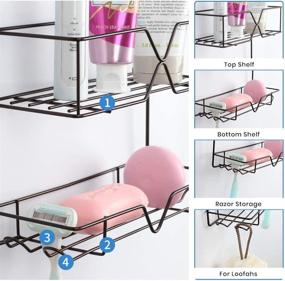 img 2 attached to 🚿 Bronze Shower Caddy: Compact Hanging Organizer with 4 Hooks for Razor & Shampoo - Rust Roof Shelf for Bathroom Storage