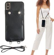 👜 vintage leather crossbody iphone xs max wallet case with detachable strap, card holders, and button closure - compatible with 2018 iphone xs max 6.5 inch - black logo