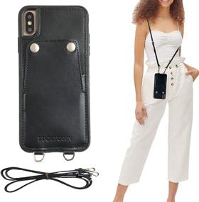 img 4 attached to 👜 Vintage Leather Crossbody iPhone XS MAX Wallet Case with Detachable Strap, Card Holders, and Button Closure - Compatible with 2018 iPhone XS MAX 6.5 inch - Black