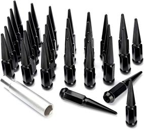 img 4 attached to 🔩 CA Supplies Premium 32pcs Extended Metal Spike Lug Nut Set 14x2 Black 4.4" Tall - Offroad Optimization