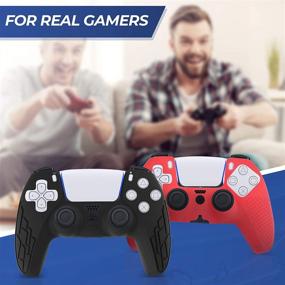 img 1 attached to Premium PS5 Silicone Controller Skin - Compatible Grip Cover for PS5 - Anti-Slip Silicone Protector with Thumb Grips - Dual Textured Design - 2 Pack + 8 Thumb Grips (Black/Red)