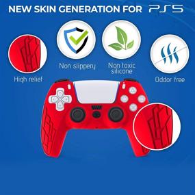 img 3 attached to Premium PS5 Silicone Controller Skin - Compatible Grip Cover for PS5 - Anti-Slip Silicone Protector with Thumb Grips - Dual Textured Design - 2 Pack + 8 Thumb Grips (Black/Red)