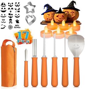 img 4 attached to HOPEMATE 17-Piece Pumpkin Carving Kit for Kids & Adults | Witch Hats, LED Candles, Stainless Molds | Cutting Knife Set