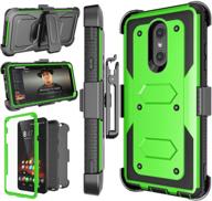 📱 njjex compatible with lg stylo 4 case/lg q stylus holster - heavy duty rugged armor with screen protector, belt clip, kickstand - green logo