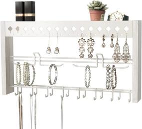 img 4 attached to 🧺 JackCubeDesign - Wood Wall Mount Jewelry Organizer with Metal Hooks - MK460C (White Wood)