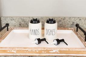 img 1 attached to 🍯 Cam n Honey Modern Farmhouse Ceramic Dishes and Hands Liquid Soap Dispenser Set - Stylish Kitchen Counter Décor with Stainless Steel Black Pump