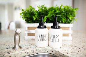 img 2 attached to 🍯 Cam n Honey Modern Farmhouse Ceramic Dishes and Hands Liquid Soap Dispenser Set - Stylish Kitchen Counter Décor with Stainless Steel Black Pump