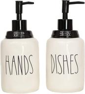 🍯 cam n honey modern farmhouse ceramic dishes and hands liquid soap dispenser set - stylish kitchen counter décor with stainless steel black pump logo