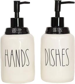 img 4 attached to 🍯 Cam n Honey Modern Farmhouse Ceramic Dishes and Hands Liquid Soap Dispenser Set - Stylish Kitchen Counter Décor with Stainless Steel Black Pump