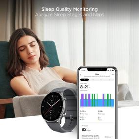 img 1 attached to Умные часы Amazfit GTR 2e с поддержкой Alexa и GPS, 90 спортивных режимов, 24-дневным сроком службы аккумулятора, мониторинг сердечного ритма и кислорода в крови, водонепроницаемые, совместимые с iPhone и Android - серого цвета.