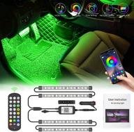 4pcs 48 led multicolor interior car lights - pulilang rgb strip light atmosphere accent lighting kits, two-line design with genuine 3m adhesive, phone app control + 24 key ir controller & music sensor, dc12v logo