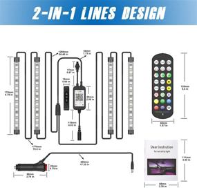 img 3 attached to 4pcs 48 LED Multicolor Interior Car Lights - Pulilang RGB Strip Light Atmosphere Accent Lighting Kits, Two-Line Design with Genuine 3M Adhesive, Phone App Control + 24 Key IR Controller & Music Sensor, DC12V