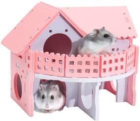 img 4 attached to 🏠 Small Animal Wooden Hideout: Gutongyuan Hamster House - Double-Deck Assembleable Villa for Dwarf, Hedgehog, Syrian Hamster, Gerbils, Mice - Ecological Cage Habitat, Decor Accessories, and Play Toys