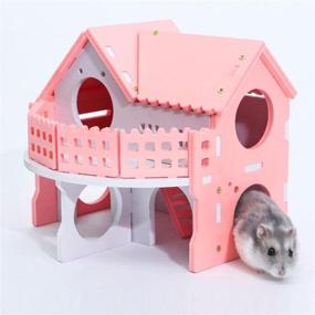 img 3 attached to 🏠 Small Animal Wooden Hideout: Gutongyuan Hamster House - Double-Deck Assembleable Villa for Dwarf, Hedgehog, Syrian Hamster, Gerbils, Mice - Ecological Cage Habitat, Decor Accessories, and Play Toys