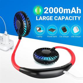 img 1 attached to 🔋 Rechargeable Personal Hand-Free Fan - Portable Neckband Sport Fan, Mini USB Wearable, 3 Adjustable Speeds, 360° Rotation - Ideal for Work, Travel, Office, Reading (Black/Red)