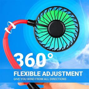img 3 attached to 🔋 Rechargeable Personal Hand-Free Fan - Portable Neckband Sport Fan, Mini USB Wearable, 3 Adjustable Speeds, 360° Rotation - Ideal for Work, Travel, Office, Reading (Black/Red)