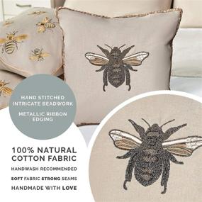 img 2 attached to Honey Bee Pillow Cover - Vintage Farmhouse Style Bumble Bee Throw Pillow Case | Beige, Brown + Gold Bee Decor for Home or as a Bee-Themed Gift | 18 X 18 Inch Square Cushion Cover