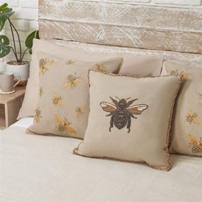 img 3 attached to Honey Bee Pillow Cover - Vintage Farmhouse Style Bumble Bee Throw Pillow Case | Beige, Brown + Gold Bee Decor for Home or as a Bee-Themed Gift | 18 X 18 Inch Square Cushion Cover