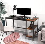 🖥️ joiscope home office computer desk: small study writing desk with wooden storage shelf, industrial style gaming and laptop table – 47 inches, black oak finish логотип