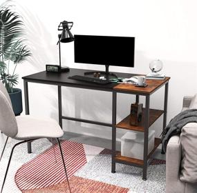 img 4 attached to 🖥️ JOISCOPE Home Office Computer Desk: Small Study Writing Desk with Wooden Storage Shelf, Industrial Style Gaming and Laptop Table – 47 inches, Black Oak Finish