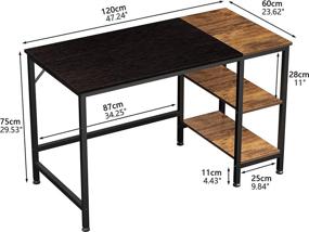 img 3 attached to 🖥️ JOISCOPE Home Office Computer Desk: Small Study Writing Desk with Wooden Storage Shelf, Industrial Style Gaming and Laptop Table – 47 inches, Black Oak Finish