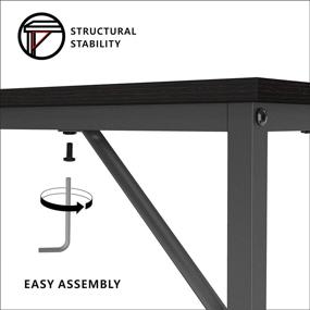 img 2 attached to 🖥️ JOISCOPE Home Office Computer Desk: Small Study Writing Desk with Wooden Storage Shelf, Industrial Style Gaming and Laptop Table – 47 inches, Black Oak Finish