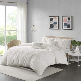 img 2 attached to 🛏️ Modern Contemporary Textured Comforter Set - All Season Bedding Set with Matching Shams, Decorative Pillows - Paloma Ivory Strip Design - Twin/Twin XL Size (68"x92") - 4 Piece Set - Cotton Material