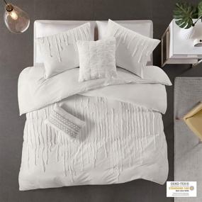 img 3 attached to 🛏️ Modern Contemporary Textured Comforter Set - All Season Bedding Set with Matching Shams, Decorative Pillows - Paloma Ivory Strip Design - Twin/Twin XL Size (68"x92") - 4 Piece Set - Cotton Material