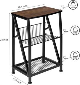 img 3 attached to 🔲 Ruboka Small End Tables with Steel Grid Storage Rack - Versatile Side Tables for Living Room, Bedroom, Study, Balcony - Brown Wooden Bedside Table Desk-DESK50A