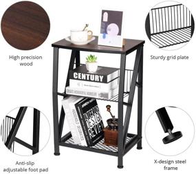 img 2 attached to 🔲 Ruboka Small End Tables with Steel Grid Storage Rack - Versatile Side Tables for Living Room, Bedroom, Study, Balcony - Brown Wooden Bedside Table Desk-DESK50A