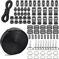 💼 10 yards black nylon webbing strap bundle with 10 set 1inch side release plastic buckles, snap hooks, spring cord locks, and elastic cord - ideal for luggage straps, pet collar, and backpack repairing logo