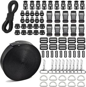 img 4 attached to 💼 10 Yards Black Nylon Webbing Strap Bundle with 10 Set 1inch Side Release Plastic Buckles, Snap Hooks, Spring Cord Locks, and Elastic Cord - Ideal for Luggage Straps, Pet Collar, and Backpack Repairing