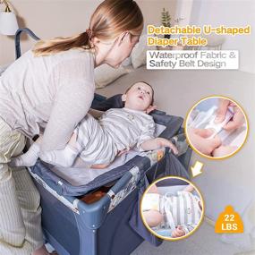 img 2 attached to 👶 SKIH 5 in 1 Baby Bedside Sleeper: Portable Grey Bassinet with Toys, Music Box, Mattress & Foldable Playard - Ideal for Infant Newborn Boys and Girls