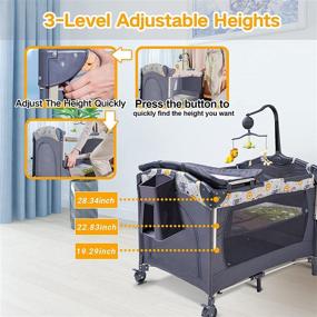 img 1 attached to 👶 SKIH 5 in 1 Baby Bedside Sleeper: Portable Grey Bassinet with Toys, Music Box, Mattress & Foldable Playard - Ideal for Infant Newborn Boys and Girls