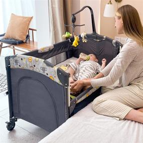 img 4 attached to 👶 SKIH 5 in 1 Baby Bedside Sleeper: Portable Grey Bassinet with Toys, Music Box, Mattress & Foldable Playard - Ideal for Infant Newborn Boys and Girls