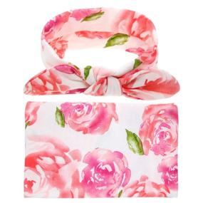 img 1 attached to 🌸 Newborn Baby Floral Printed Receiving Blanket Set with Headbands - BQUBO 3-Pack, Perfect Baby Shower Swaddle Gift