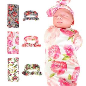 img 3 attached to 🌸 Newborn Baby Floral Printed Receiving Blanket Set with Headbands - BQUBO 3-Pack, Perfect Baby Shower Swaddle Gift
