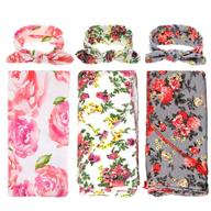 🌸 newborn baby floral printed receiving blanket set with headbands - bqubo 3-pack, perfect baby shower swaddle gift logo