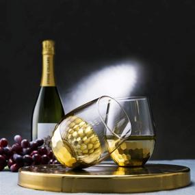 img 2 attached to MyGift Modern Stemless Wine Glasses: Hammered Brass Metal Bottoms, Set of 4 - Stylish and High-Quality Glassware