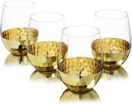 mygift modern stemless wine glasses: hammered brass metal bottoms, set of 4 - stylish and high-quality glassware логотип