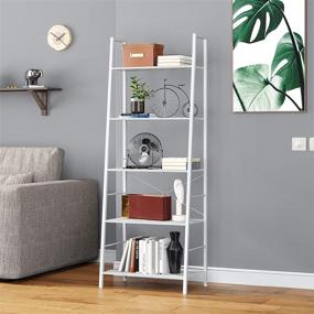 img 3 attached to 📚 Vintage Industrial 5-Tier Bookcase, Ladder-Shaped Etagere Shelf, Freestanding Display Storage Organizer, Tall Wood Shelving Unit for Living Room, Bedroom, Office