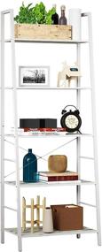 img 4 attached to 📚 Vintage Industrial 5-Tier Bookcase, Ladder-Shaped Etagere Shelf, Freestanding Display Storage Organizer, Tall Wood Shelving Unit for Living Room, Bedroom, Office