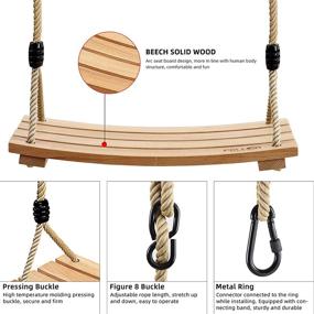 img 1 attached to Pellor Wood Tree Swing Seat - Indoor Outdoor Rope Wooden Swing Set for Children, Kids, Adults - Ideal Christmas Gift (Burlywood)