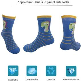 img 2 attached to 🦖 Fun and Comfy: 10-Pack Boys Dinosaur Crew Socks for Kids and Youth - High-Quality Cotton Socks
