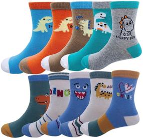 img 4 attached to 🦖 Fun and Comfy: 10-Pack Boys Dinosaur Crew Socks for Kids and Youth - High-Quality Cotton Socks